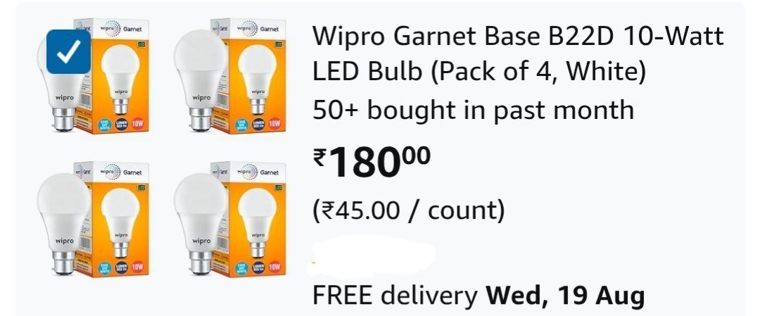 Wipro 10 Watt Led Bulb (pack Of 4) 180