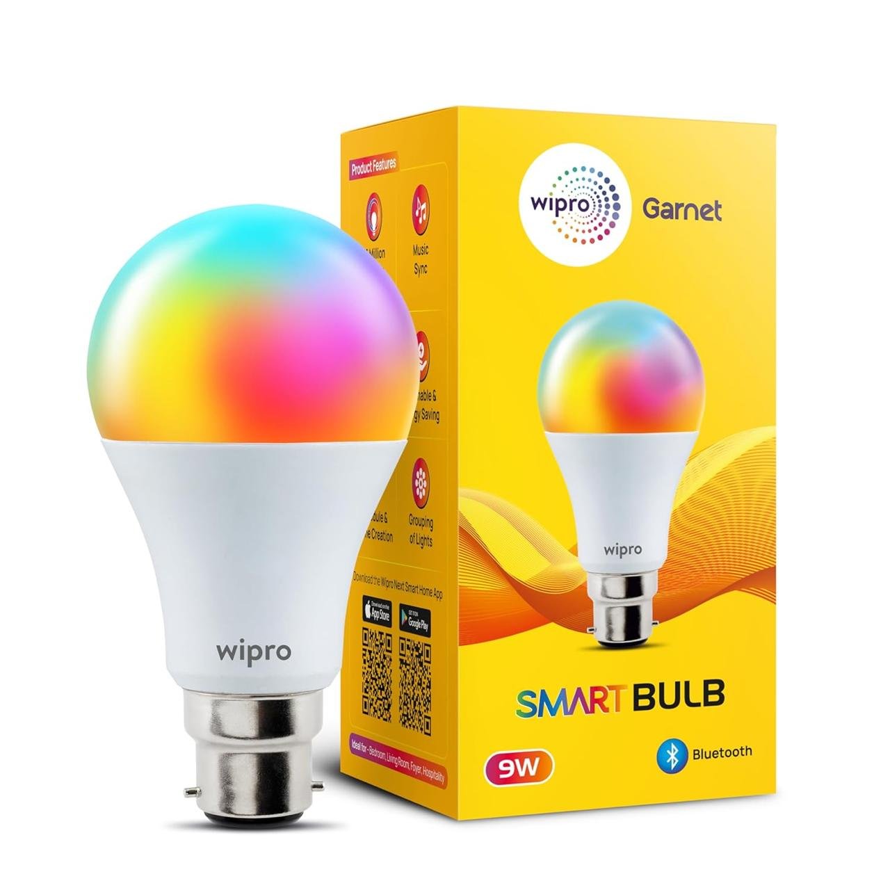 Wipro 9w Bluetooth Enabled Smart Bulb B22 16 