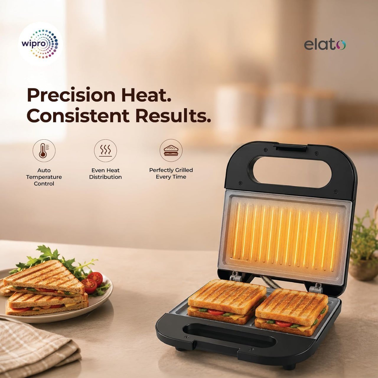 Wipro Elato Bs103 Luxe 800w Grill Sandwich Ma