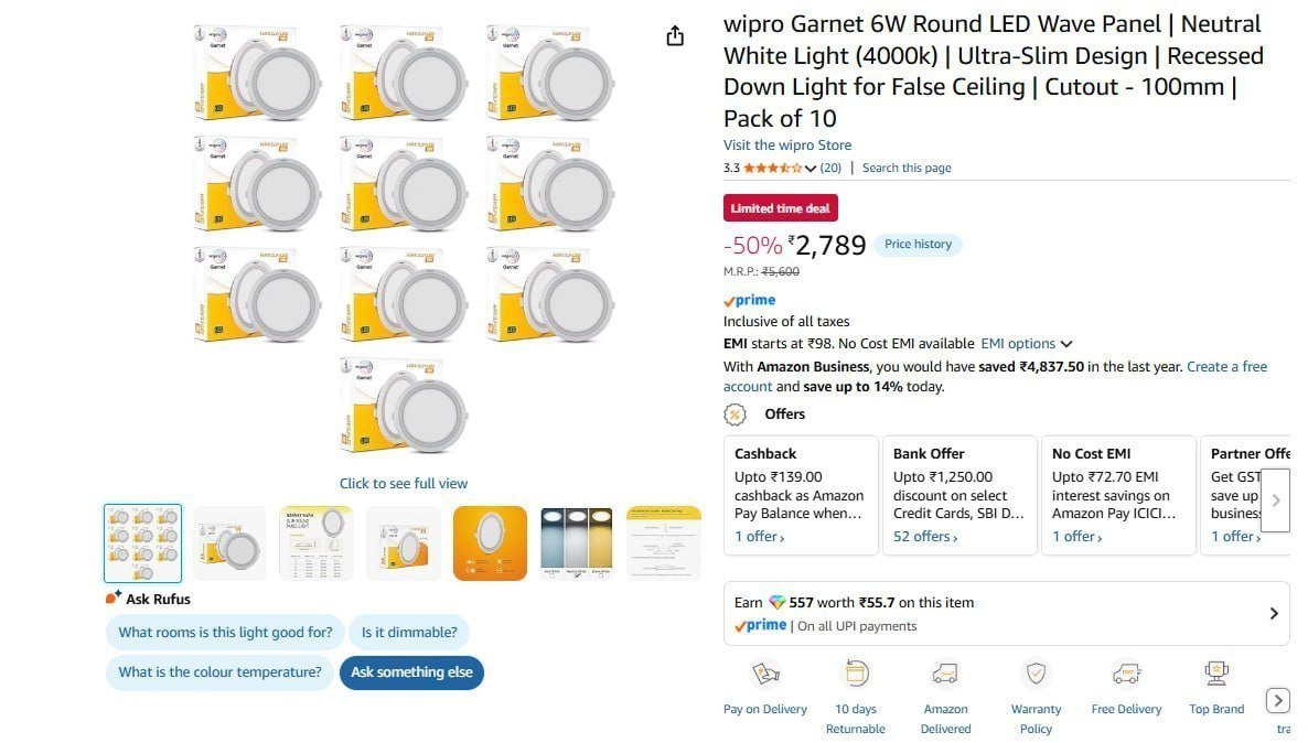 Wipro Garnet 6w Round Led Wave Panel (pack Of