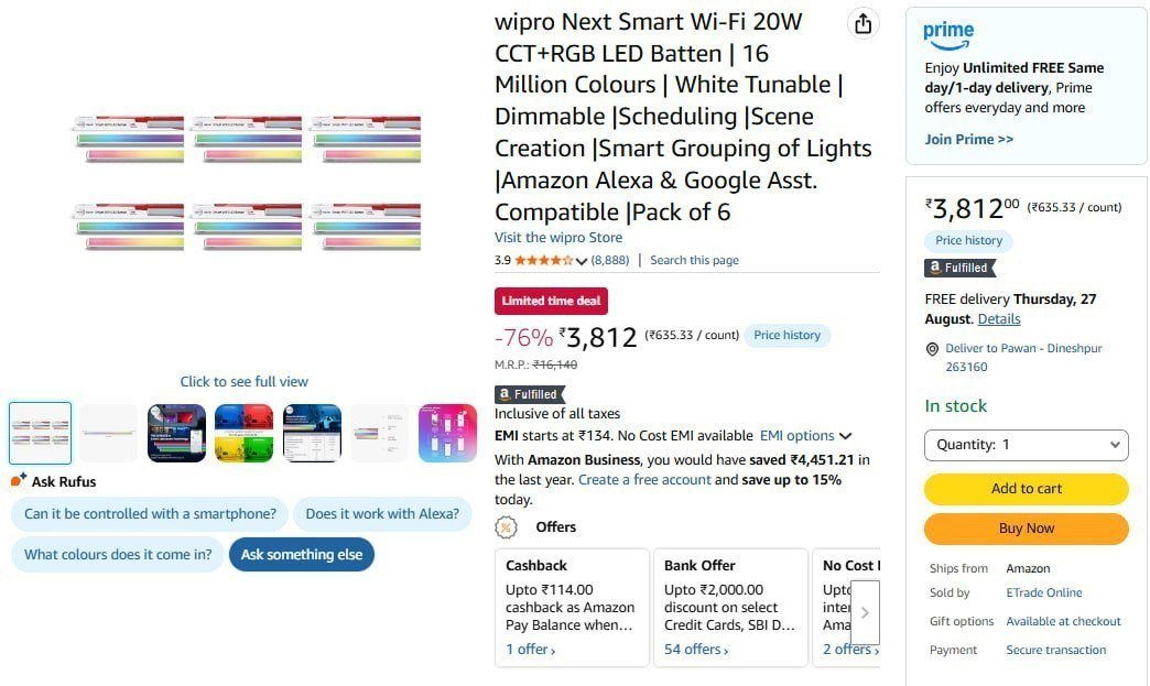 Wipro Next Smart Wi-fi 20w Cct Rgb Led Batten