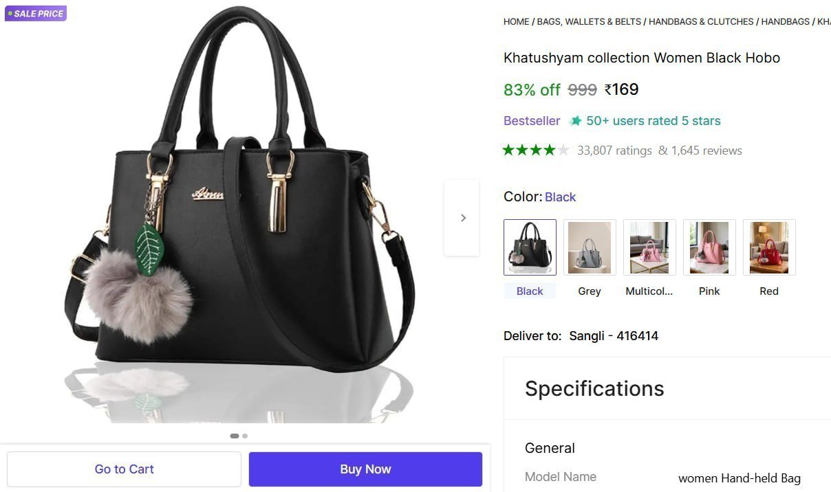 Women Black Hand Bag 169