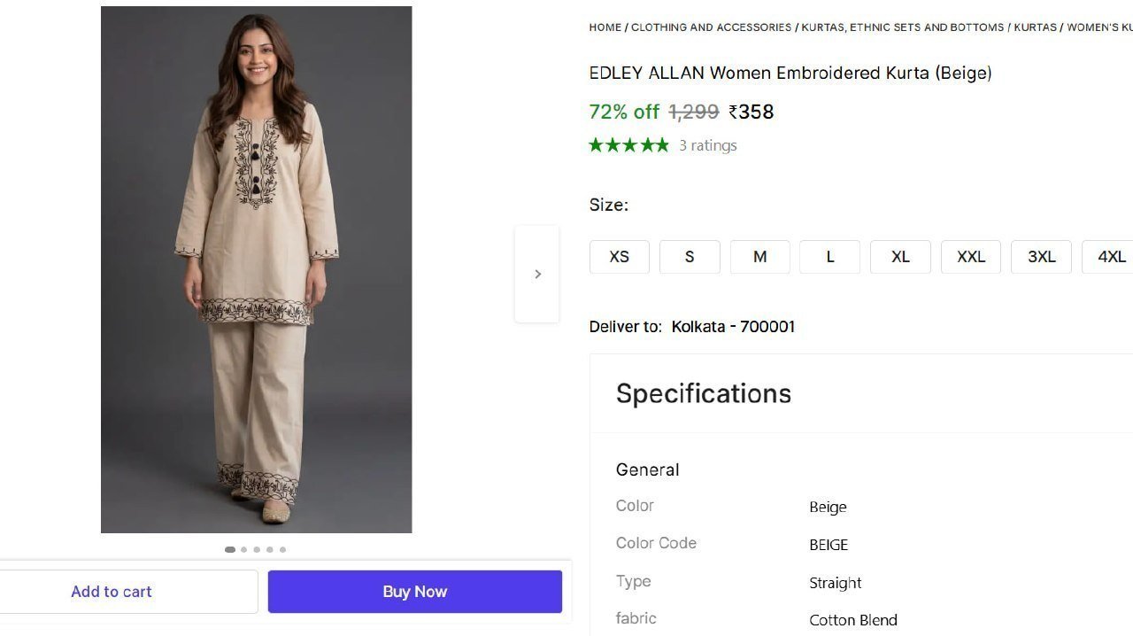 Women Embroidered Kurta (beige) 358