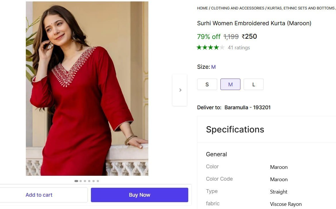 Women Embroidered Kurta (maroon) 250