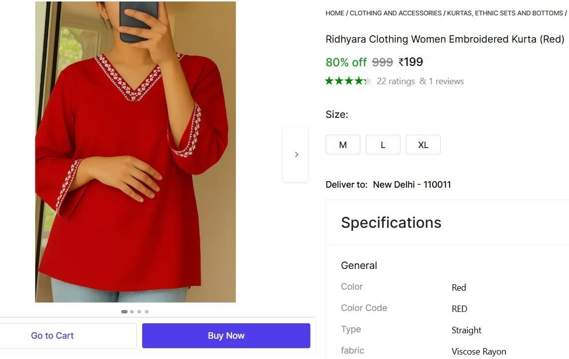 Women Embroidered Kurta (red) 199