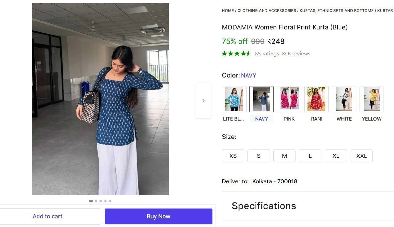 Women Floral Print Kurta (blue) 248