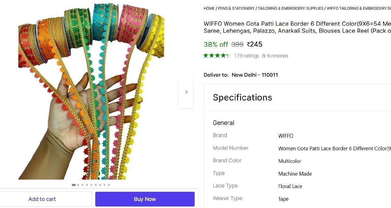 Women Gota Patti Lace Border 6 Different Colo