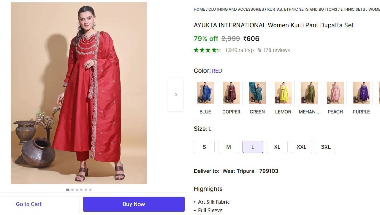 Women Kurti Pant Dupatta Set 606