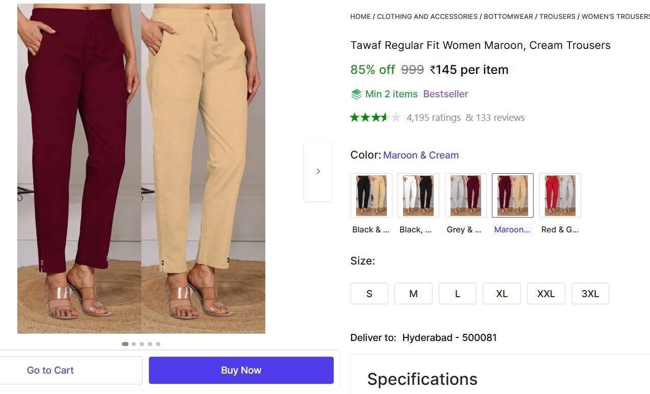 Women Maroon Cream Trousers 145 Min Buy - 2