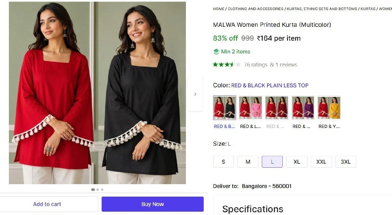 Women Printed Kurta 164 Min Buy - 2