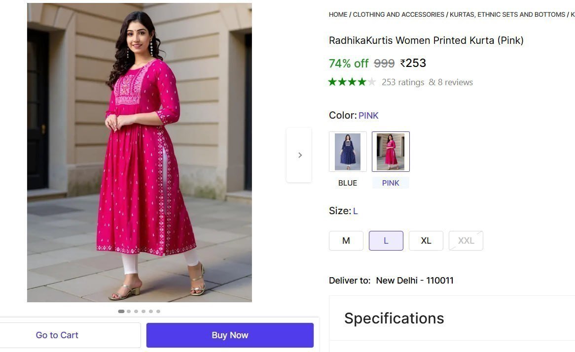 Women Printed Kurta (pink) 253
