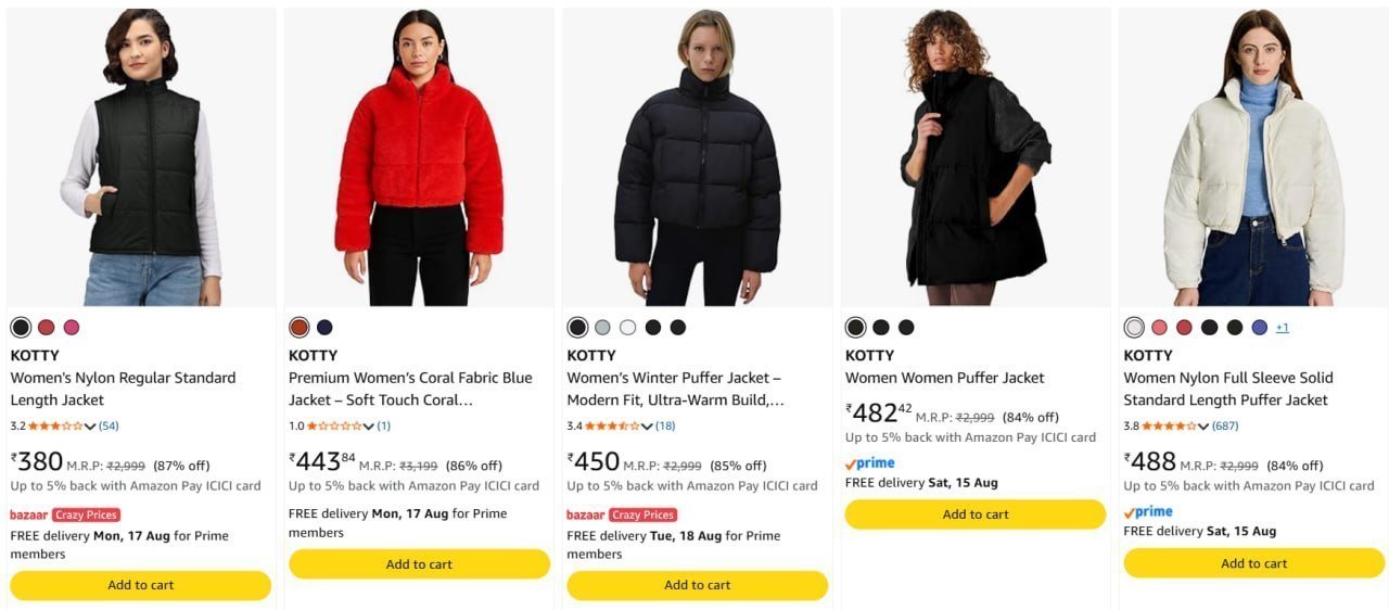 Women Puffer Jacket Under 500