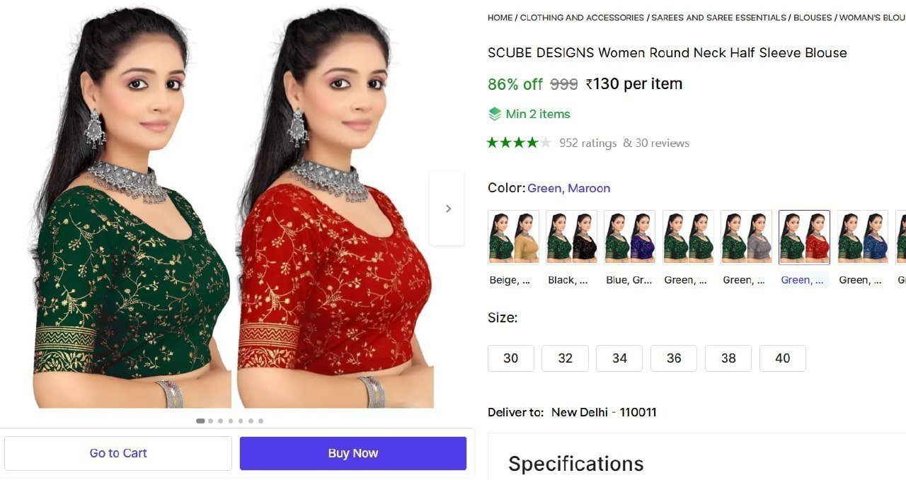 Women Round Neck Half Sleeve Blouse 130 Min Buy - 