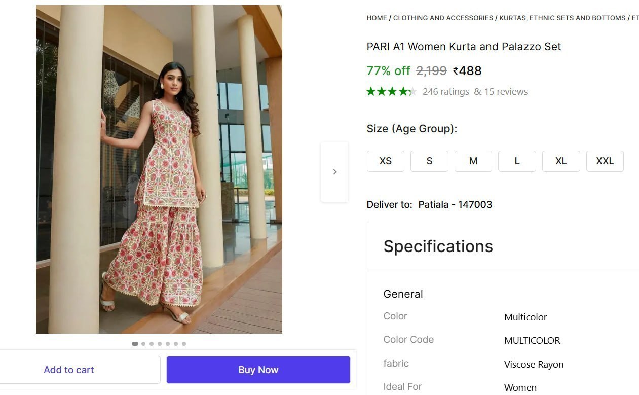 Women S Kurta And Palazzo Set 488