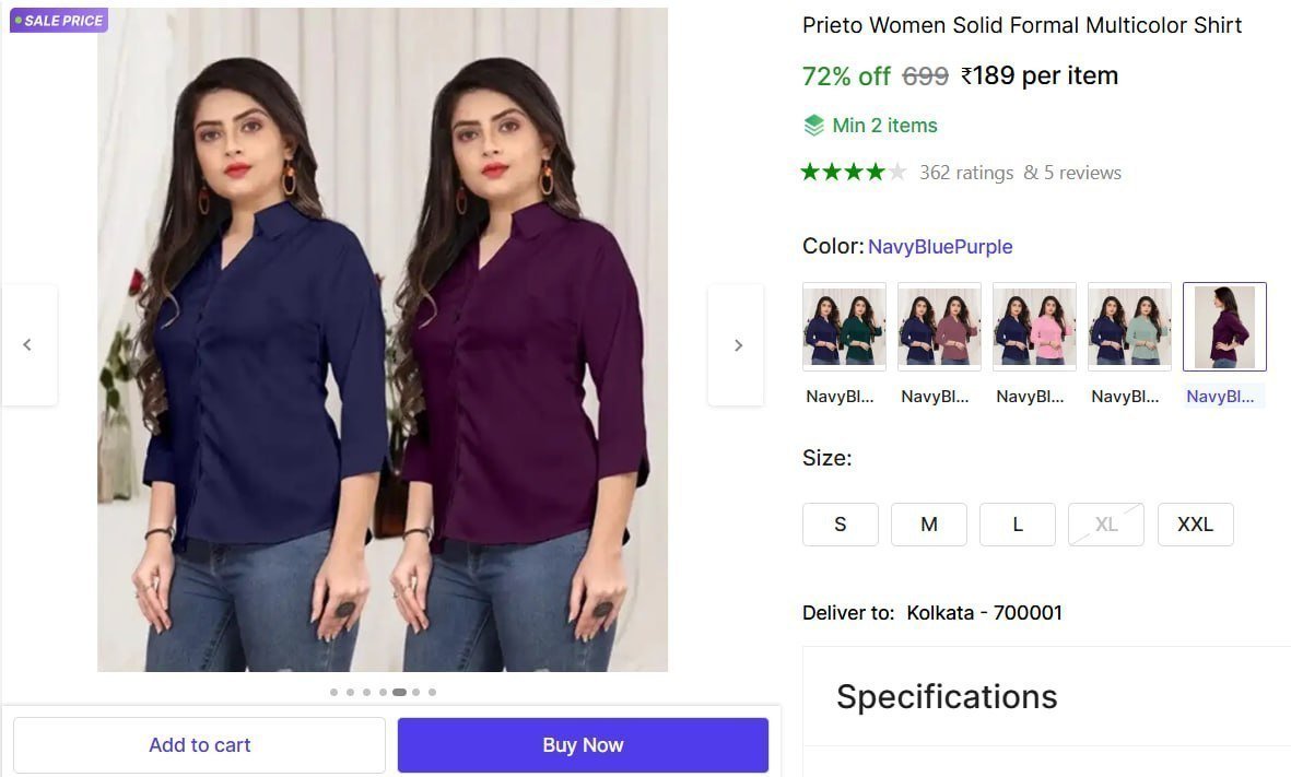 Women Solid Formal Shirt 189 Min Buy - 2