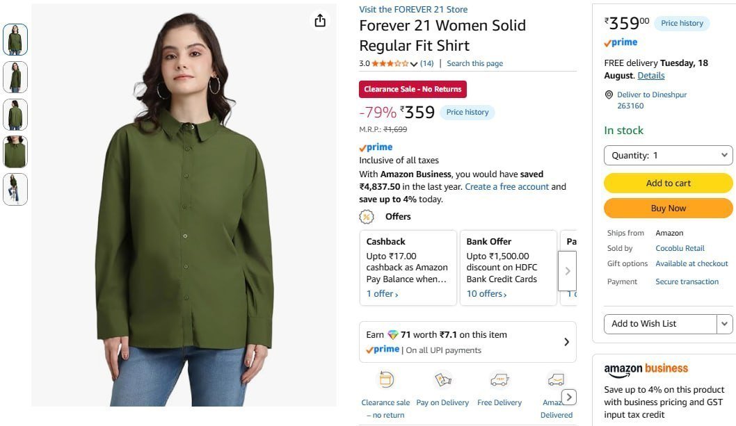 Women Solid Regular Fit Shirt 359