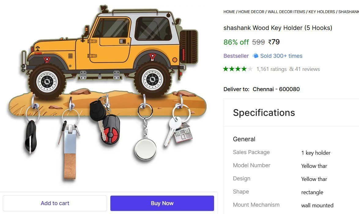 Wood Key Holder (5 Hooks) 79