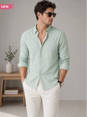 Xenor Men Slim Fit Striped Casual Shirt 308 M
