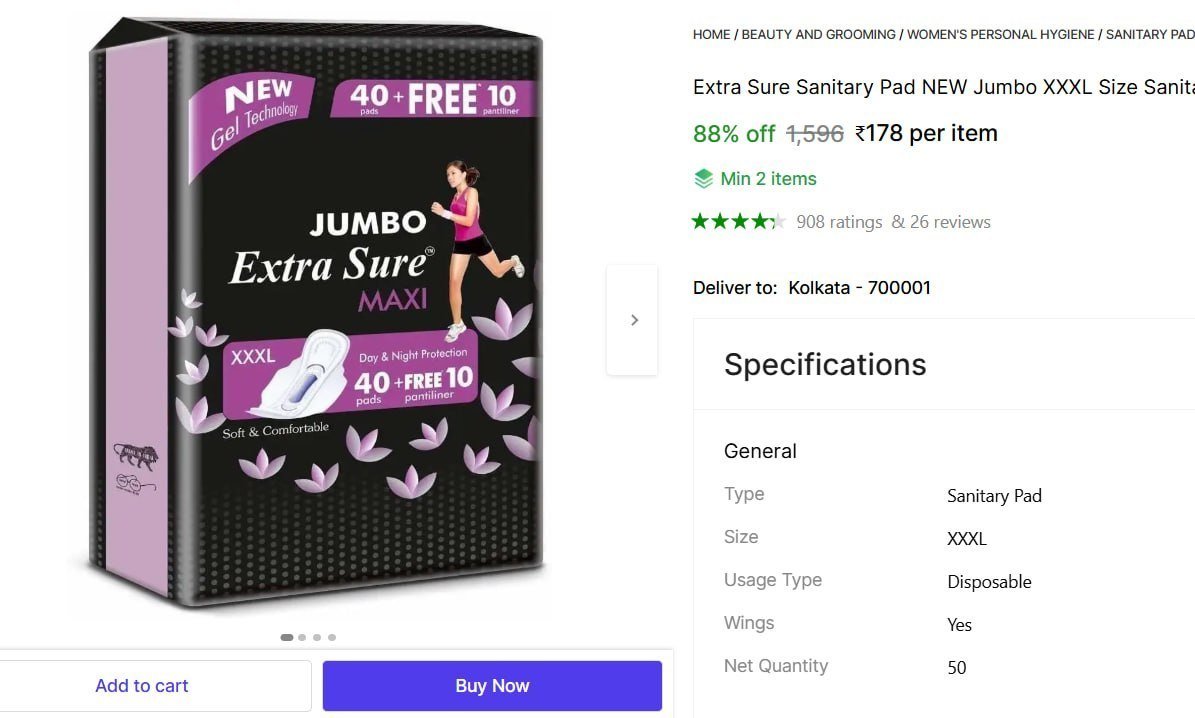 Xxxl Size Sanitary Pad (pack Of 40 10 Pantyliner) 
