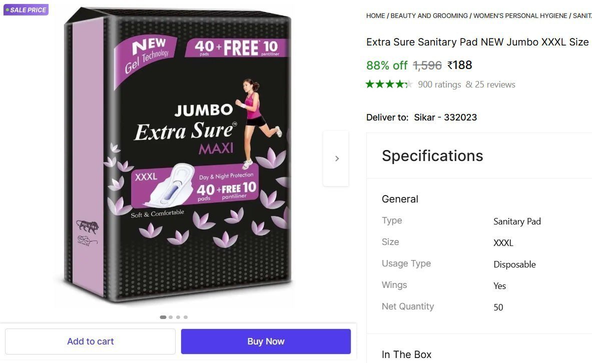 Xxxl Size Sanitary Pad (pack Of 40 10 Pantyli