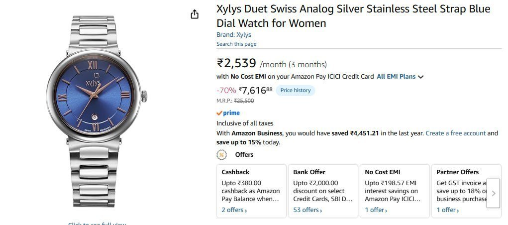 Xylys Duet Swiss Stainless Steel Watch 7616 R