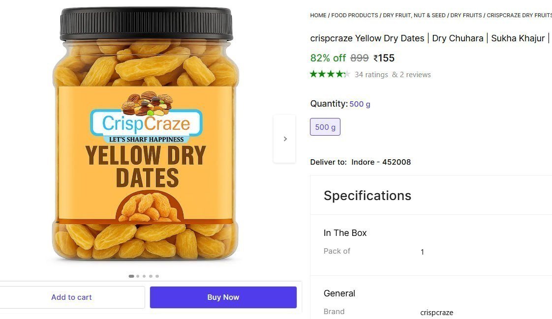 Yellow Dry Dates 500gm 155