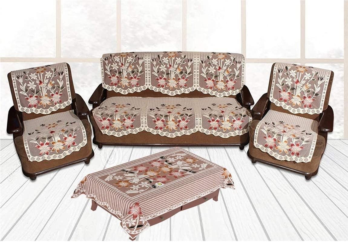 Yellow Weaves Polyester Floral 5 Seater Sofa 