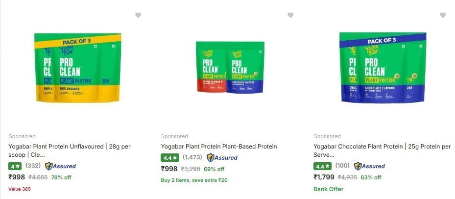 Yogabar Plant Protein 1 Kg (plain Chocolate) 998