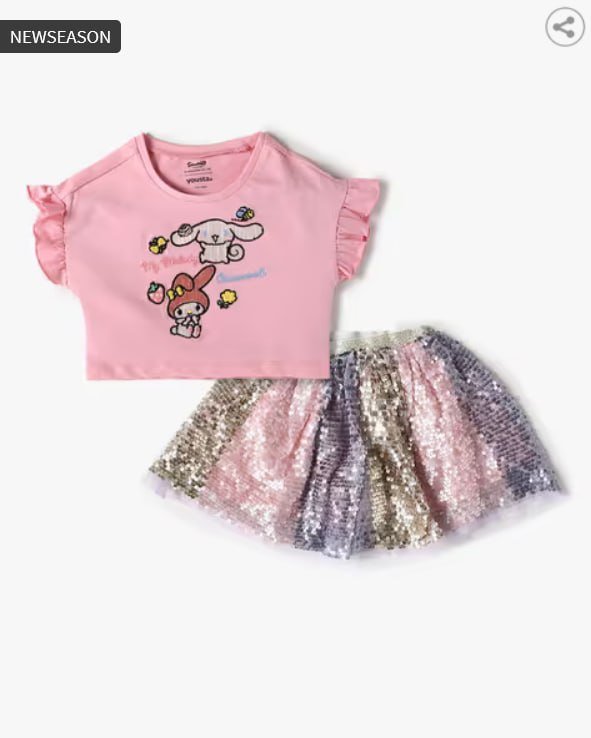Yousta Girls Hello Kitty T-shirt Skirt Set 350 Mrp