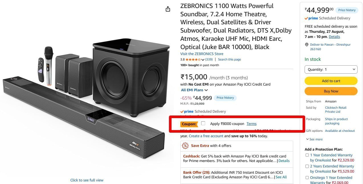 Zebronics 1100 Watts Soundbar 33749 8000 3250
