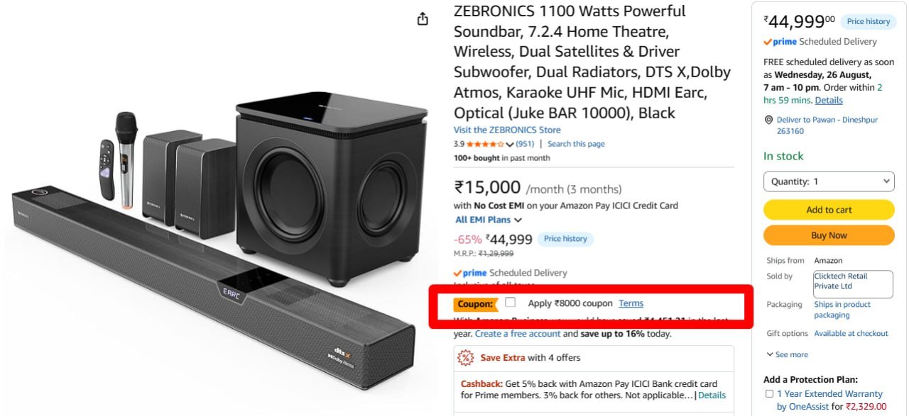 Zebronics 1100w Bluetooth Soundbar 15000