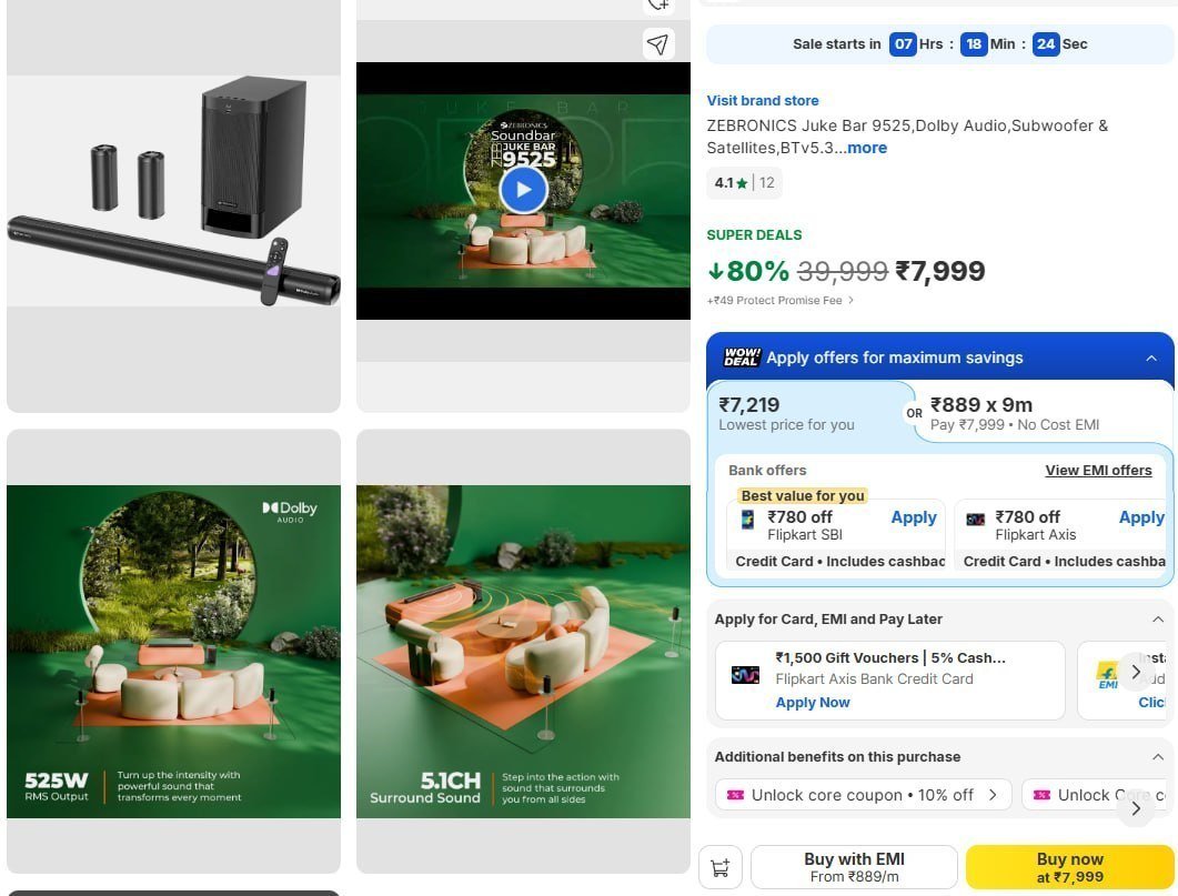 Zebronics 525w Dolby Soundbar 7209 Flat 790 V