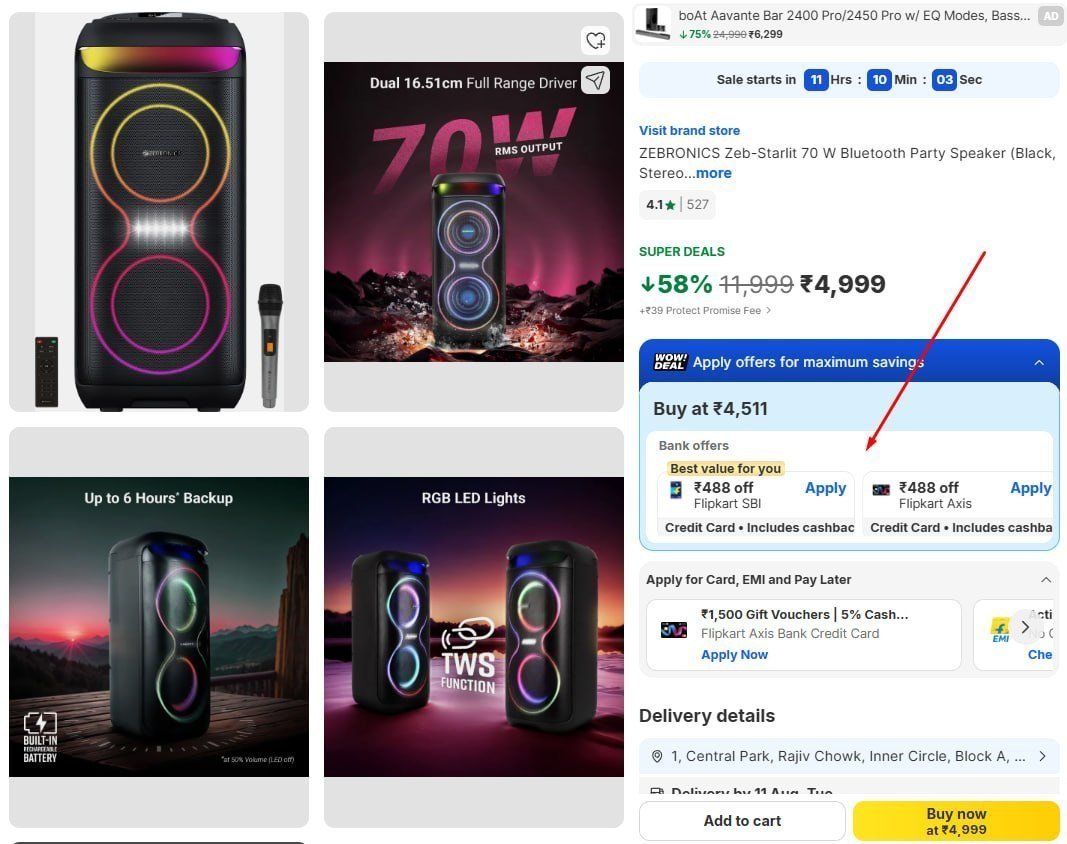 Zebronics 70w Bluetooth Party Speaker For 250