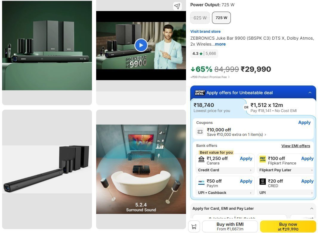 Zebronics 725w Bluetooth Soundbar