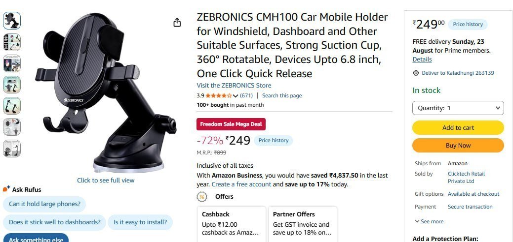 Zebronics Car Mobile Holder 249