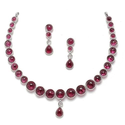 Zeneme Oxidised Silver Finish Ruby Red Cubic 