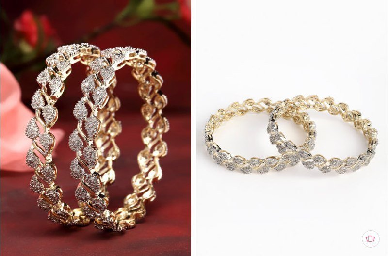 Zeneme Set Of 2 Gold-plated White Ad Studded Bangl