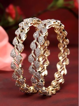 Zeneme Set Of 2 Gold-plated White Ad-studded 