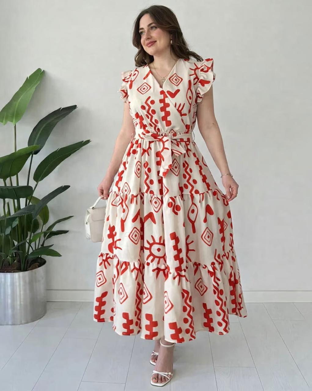 Zwerlon X Ag Women Geometric Print Tiered Dress 323