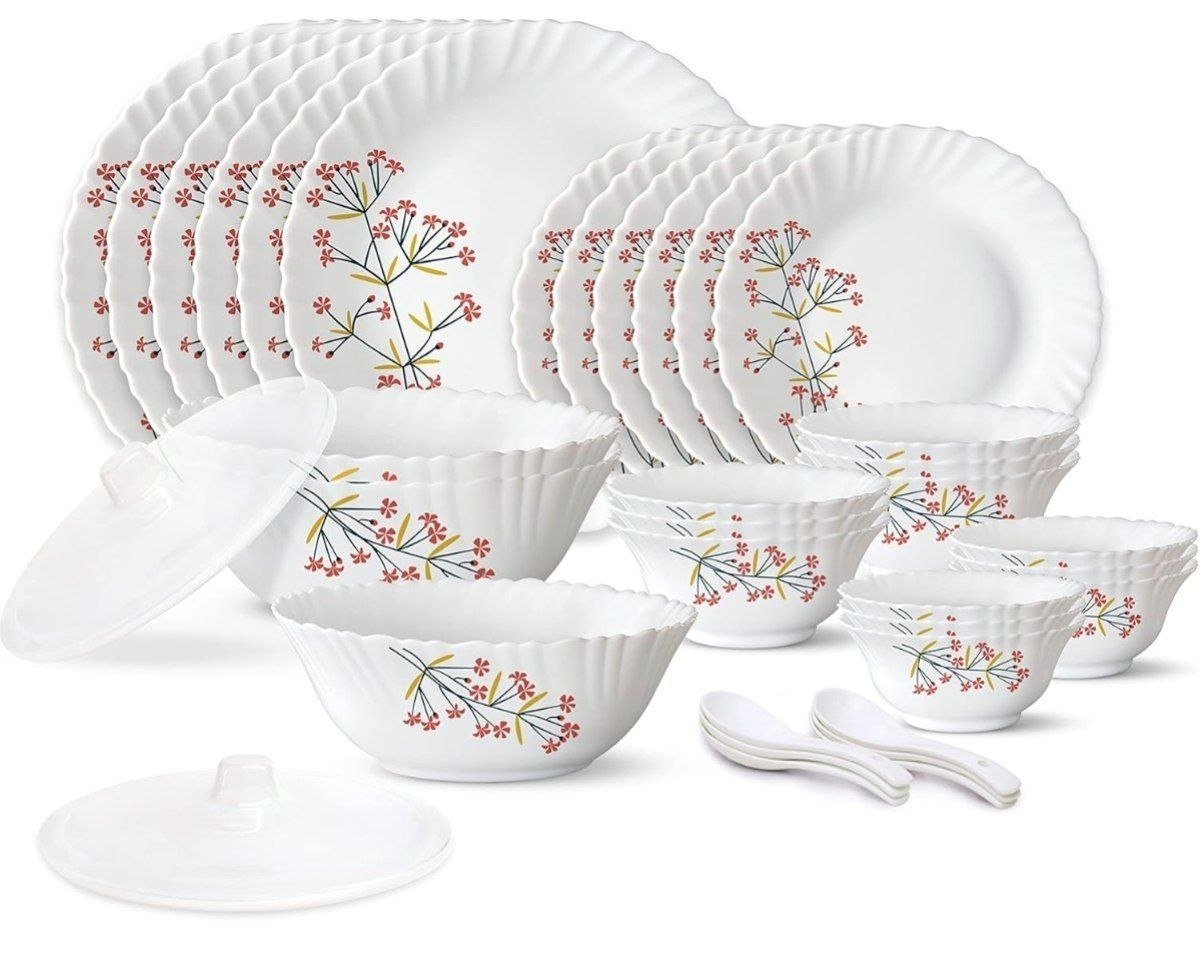 Larah By Borosil 35 Pieces Opalware Dinner Set For