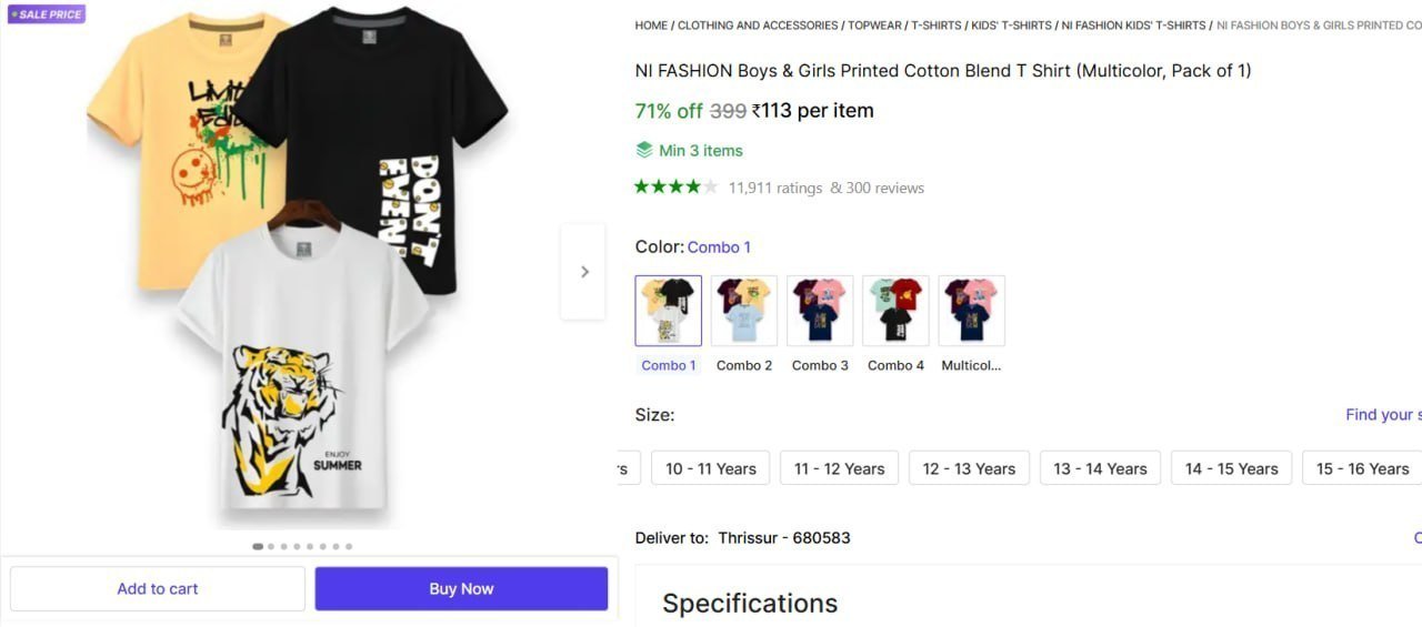 Printed Cotton Blend T-shirt 113min 3 Buy