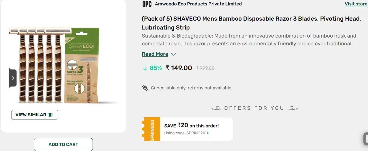 Ondc 85 Deals (pack Of 5) Shaveco Mens Bamboo Disp
