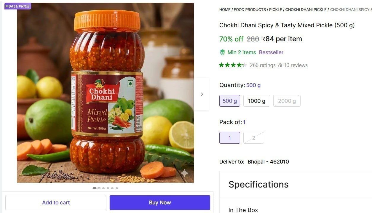 Chokhi Dhani Spicy Tasty Mixed Pickle (500 G) 84