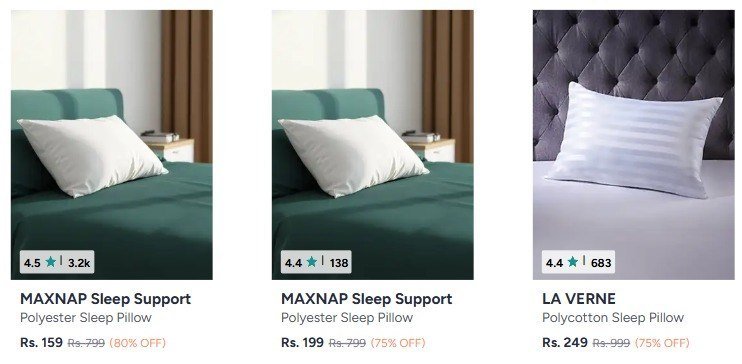 Myntra Pillows Starting 159min 75 On Popular Bedsh