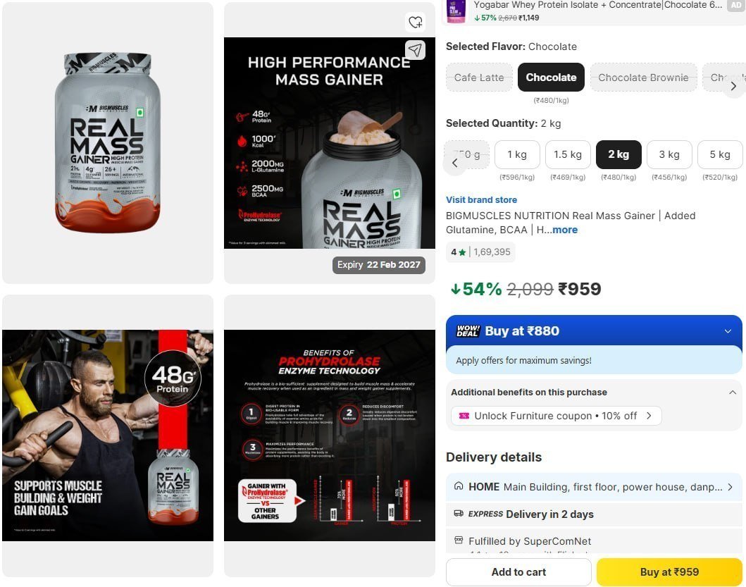 Bigmuscles Nutrition Real Mass Gainer (2kg) 959
