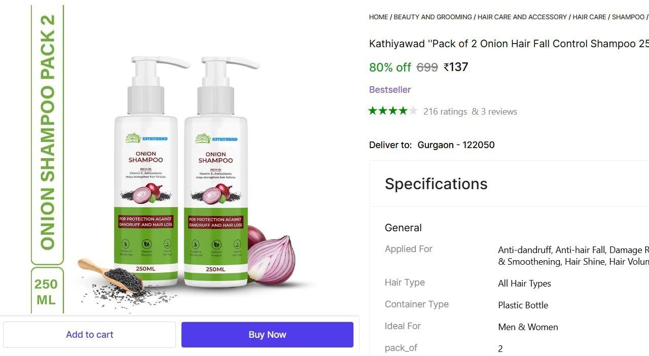 Pack Of 2 Onion Hair Fall Control Shampoo (500 Ml)