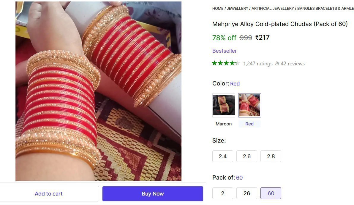 Alloy Gold-plated Chudas (pack Of 60) 217