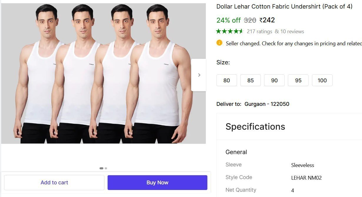 Cotton Fabric Undershirt (pack Of 4) 242