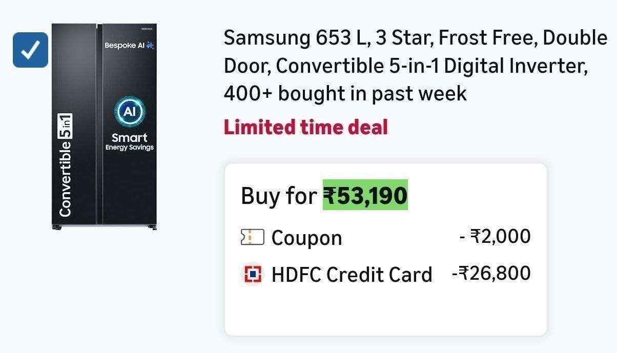 Samsung 653 L 3 Star Double Door Refrigerator