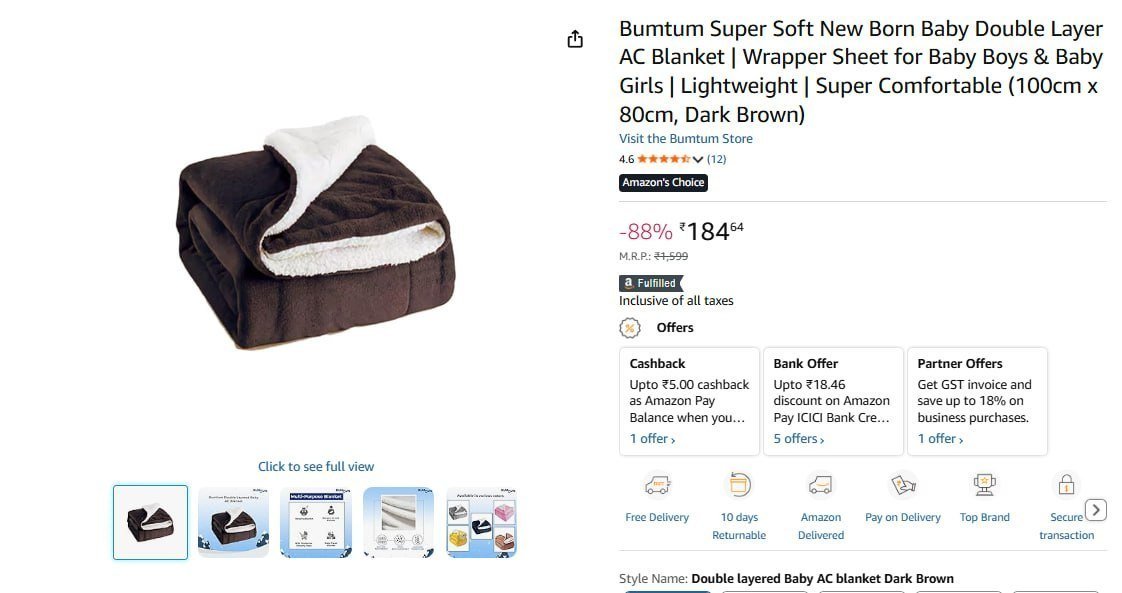 New Born Baby Double Layer Ac Blanket 184 Regular 